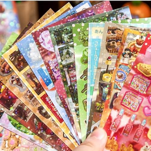 Japanese Manga Style Glitter Sticker Book, 60 Sheets 900 Pcs Dessert Shop & Afternoon Tea Series Decorative Laser Stickers for DIY Scrapbooking Journaling Handbook Decoration and Planner Supplies thumbnail 5