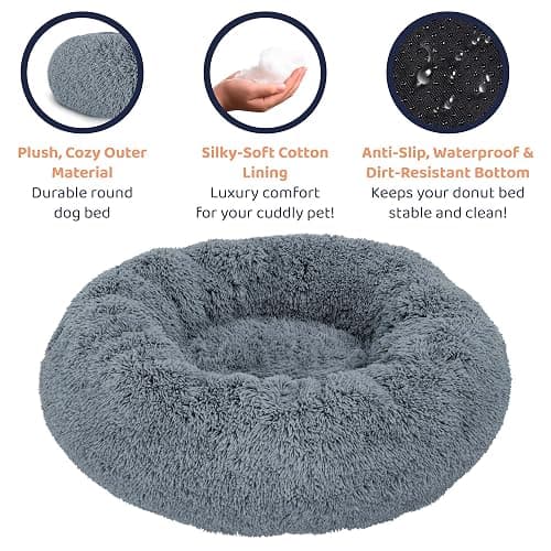 Petloox Donut Dog Bed - Premium Comfort for Anxiety Relief - Fluffy & Calming Design with Ultra-Plush Support | Cozy Round Dog Bed with Super Soft Circle Style (Size S Dark Grey) thumbnail 4