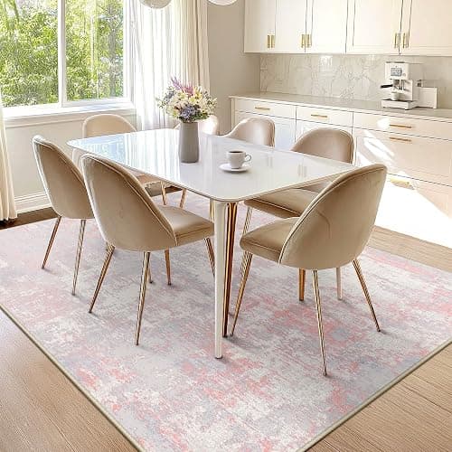 RELEANY Washable Area Rugs 5'x7' Non-Slip Modern Abstract Soft for Living Room Entryway Bedroom Nursery, Print Pattern, Grey Pink thumbnail 9