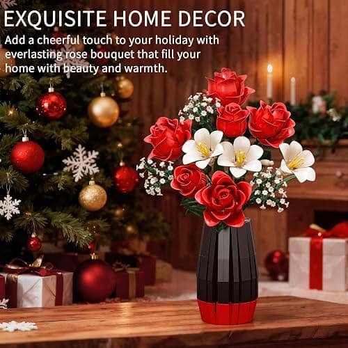 Roses Flower Bouquet Building Blocks Set with Vase, Women Men Teen Girls Gifts for Christmas, 1077PCS Botanical Collection Artificial Flowers Birthday Gifts for Her Him Wife Husband Mom Grandma Adults thumbnail 5