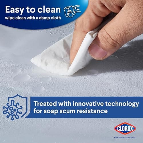 Clorox Shower Curtain Liner, Premium Medium-Weight Durable Waterproof 6g PEVA for Bathroom with Weighted Magnets, Standard Size 72" x 72", Frosty 1 Pack thumbnail 3