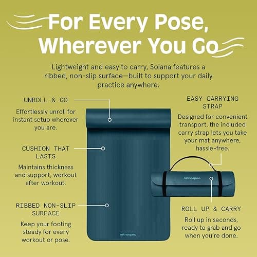 Retrospec Solana Yoga Mat Thick 1/2in Non-Slip Workout Mat with Nylon Strap - 72x24in Exercise Mat for Pilates, Stretching & Fitness - BPA Free, Easy Clean thumbnail 5