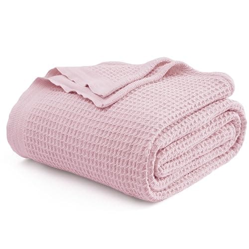 Bedsure 100% Cotton Blanket Full Size for Bed - Cooling Breathable and Soft for Summer, Thick Cozy Waffle Weave Blanket Gifts for Women, Pink, 80x90 Inches - Image 1