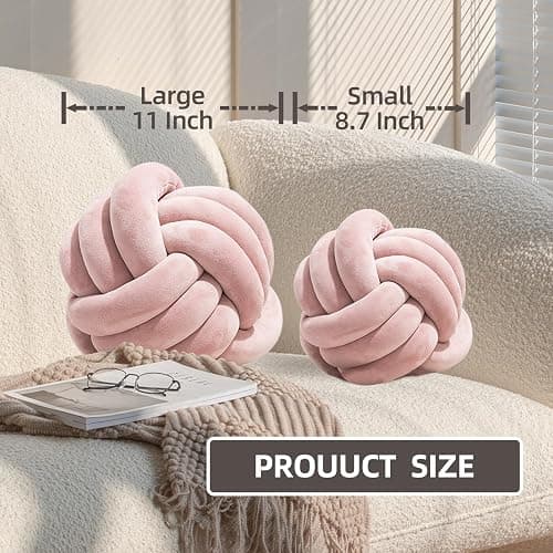 Wadser 2 Pcs Knot Pillows, Dark Grey Knotted Ball Pillow Plush Throw Pillows for Bed Sofa Couch, 8.7" Decorative Round Pillow Cushions thumbnail 4