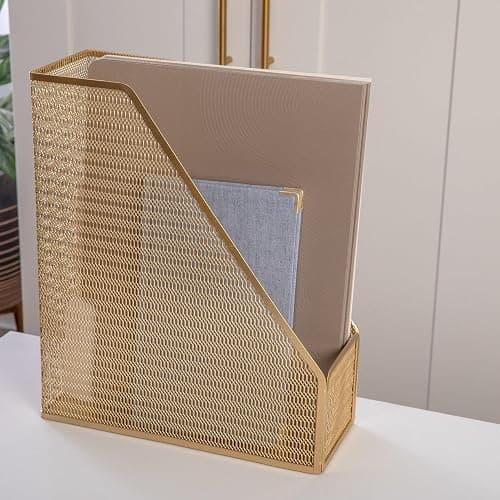 Martha Stewart Ryder Gold Mesh Metal Single Slot Magazine File Holder, Desktop Organizer, 9.75 x 3.75 x 11.5 thumbnail 7