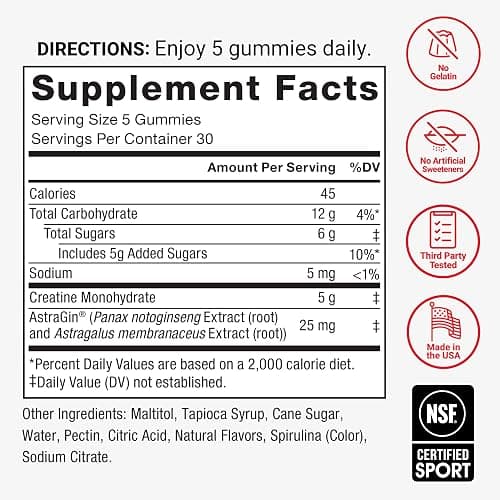 Force Factor Creatine Monohydrate Gummies, NSF Certified, 5g Dose for Men & Women to Support Muscle, Strength, Recovery, Cognitive Health & Memory, Packaging May Vary, Blue Raspberry, 150 Gummies thumbnail 5