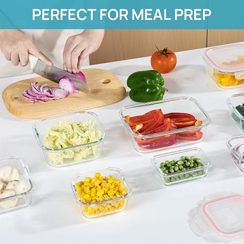 Vtopmart 8 Pack Glass Food Storage Containers with Airtight Lids, Glass Meal Prep Containers, Lunch Containers for Microwave, Oven, Freezer and Dishwasher, BPA Free thumbnail 2