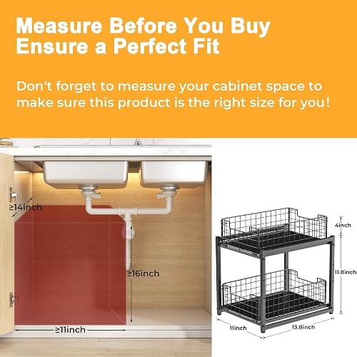 Under Sink Organizer, 2-Tier Pull Out Cabinet Organizer, Kitchen Bathroom Organizer and Storage, Spice Rack for Kitchen, Multi-use Sliding Drawers Shelves, Pack of 2 thumbnail 2
