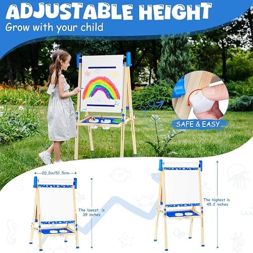 Easel for Kids Toys,Toddler Art Easel, Boy Toys for Ages 5-7,Adjustable Wooden Magnetic White Board and Chalk Board with Art Supplies, 4 5 6 7 8 9 10 Year Old Boys Birthday Gifts thumbnail 3