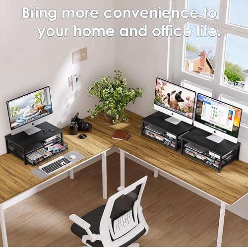 OPNICE Computer Monitor Stand Riser, Desk Organizer with Drawer, Laptop Stand, Office Desk Accessories & Workspace Desktop Organizers Storage for Office Supplies(Black) thumbnail 7
