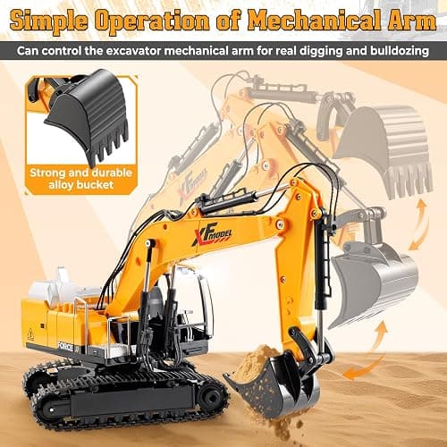 V-Opitos RC Excavator Toys for Boys Age 3, 4, 5, 6, 7, 8, 9, 10+ Years Old, 13CH Excavable Remote Control Construction Toys with Alloy Shovel/Lights/Sounds, Ideal Christmas Birthday Gifts for Kids thumbnail 4