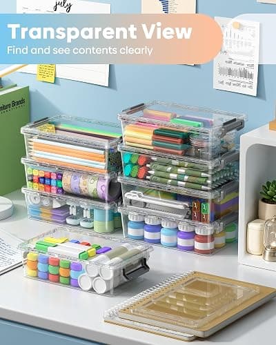 BiuLeon 8 Pack Large Pencil Box Set, Plastic Clear Pencil Case Marker Organizer, Crayon Box Craft Organizers, Stackable Storage Containers with Lid for Pen, Art and Craft Supplies(Grey) thumbnail 7