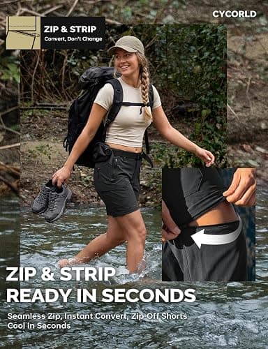 Cycorld Women's-Hiking-Pants-Convertible Quick-Dry-Stretch-Lightweight Zip-Off Outdoor Pants with 5 Deep Pockets thumbnail 3