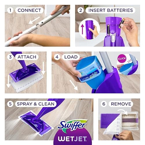 Swiffer WetJet Hardwood and Floor Spray Mop Cleaner Starter Kit, Includes: 1 Power Mop, 10 Pads, Cleaning Solution, Batteries thumbnail 7