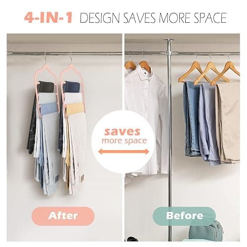 Velvet Pants Clothes Hanger Space Saving Non Slip Pants Shorts Hanger, Myfolrena Jeans Slack Trousers Hangers Multiple Velvet Hanger Closet Storage and Organization for Jeans,Scarf,Tie(Pink, 5) thumbnail 4