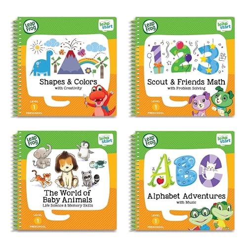 LeapFrog LeapStart Preschool 4-in-1 Activity Book Bundle with ABC, Shapes & Colors, Math, Animals - Image 1