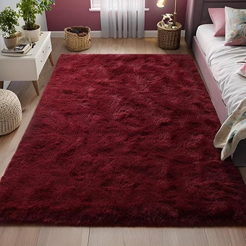 FALARK Fluffy Burgundy Red Rugs for Bedroom, 3x5 Feet Dark Red Area Rug for Boys Kids Girls Bedroom, Soft Shaggy Plush Cute Floor Carpet for Baby Nursery, Non Slip and Washable Carpets for Home Decor thumbnail 4