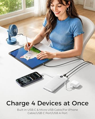 VEGER Portable Charger for iPhone, Power Bank Built in Cables and Wall Plug | 10000mAh,Ultra Slim&Compact,5 Outputs,LED Display,Flight-Safe,Travel Essentials Battery Pack for iPhone 17,iPad, Samsung,etc thumbnail 3