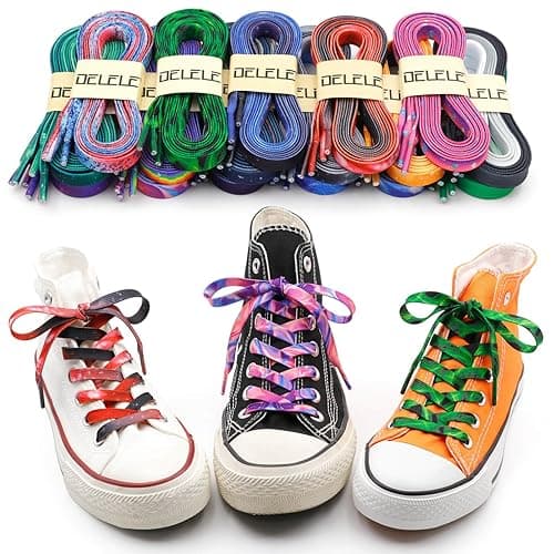 DELELE Flat Gradient Shoe Laces: Colored Print Shoelaces Sneakers 2 Pair - 39 inch(100CM) - 01 Rainbow thumbnail 7