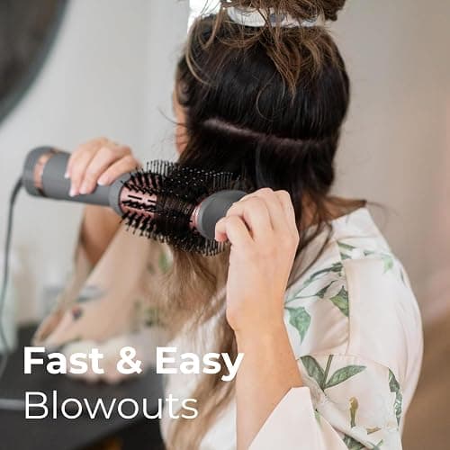 Hairitage Volumizing One Step Blow Dry Brush + Hair Dryer for Curling + Straightening - Ceramic Tourmaline Blowout Brush + Volumizer - Hair Styler for Smooth Shiny, Frizz-Free Styles - Matte Grey thumbnail 4