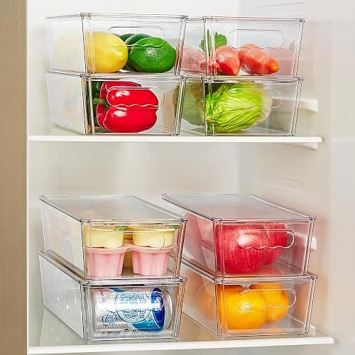 Vtopmart 4pcs Clear Organizers and Storage Bins with Lids, Stackable Plastic Storage Containers with Handles for Fridge, Freezer, Pantry, Cabinet, Kitchen Organization thumbnail 2