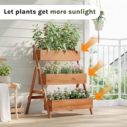 WOLTU Jardinière Surélevée, Étagère Escalier pour Plantes à 2/3 Niveaux avec Boîtes à Fleurs, pour Terrasse Balcon Jardin Intérieur Extérieur, 80x62x100 cm, en Bois, Marron thumbnail 4