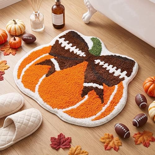 Boao Fall Football Bathroom Rug Pumpkin Bathroom Mat Halloween Bath Decor | 24 x 24 Inch, Soft Non Slip Absorbent, Tis The Season Decor, Autumn Harvest Bath Mat, Kitchen Porch Front Thanksgiving Decor thumbnail 5