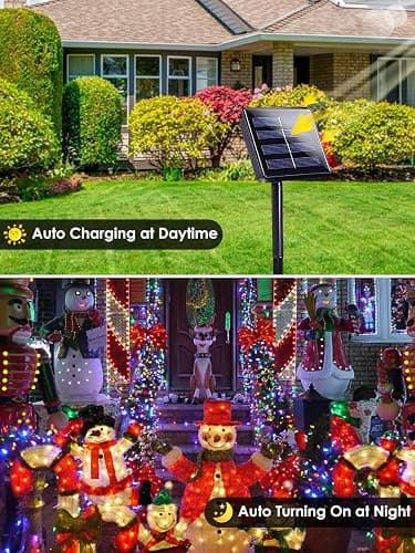 Multicolor Solar Christmas Lights Outdoor Decorations Waterproof, Tatal 6 Pack 600LED 198FT Solar String Lights Green Wire with 8 Modes, Christmas Fairy Light for Xmas Tree Party Wedding Garden Decor thumbnail 4