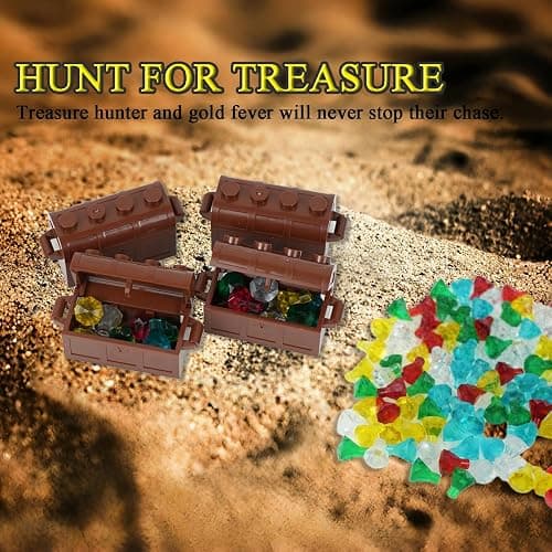 BroTex Pirates Treasure Chest Money Dollars, Silver Golden Gems Crystals Bag Torch Cannon Bricks Accessories Pack, Building Blocks Toys thumbnail 7