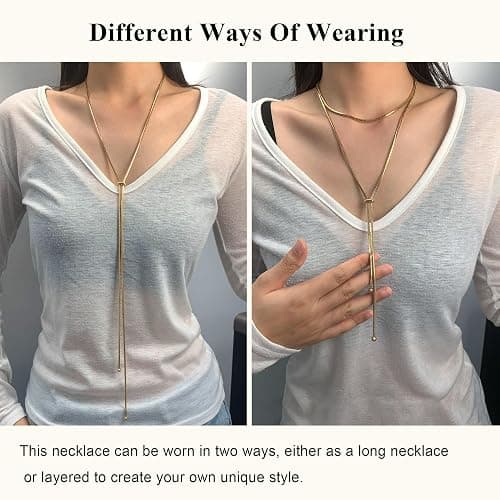 MIJENITI Gold Silver Necklace for Women Y Chain Adjustable Gold Long Necklaces Fashion Dainty Jewelry thumbnail 2