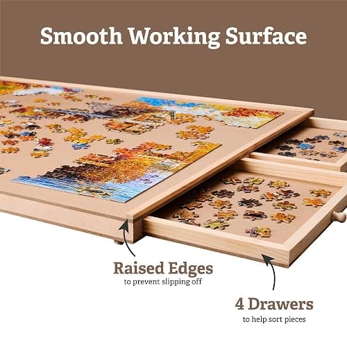 1500 Pieces Puzzle Board with 6 Storage Drawers and Protective Cover – Wooden Jigsaw Puzzle Table for Families, Home Entertainment, and Puzzle Assembly thumbnail 4