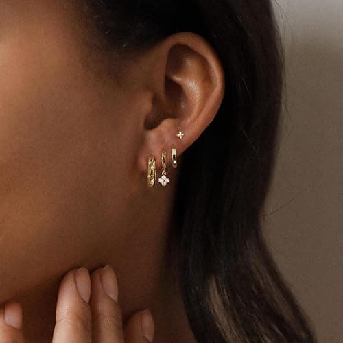 Voduim Earring Stacks for Women,Dainty 14k Gold Plated Chain Earrings Set Hypoallergenic Cute Small Huggie Hoop Earrings for Women Trendy Fashion Dangle Drop Earrings Summer Prom Jewelry Set thumbnail 5