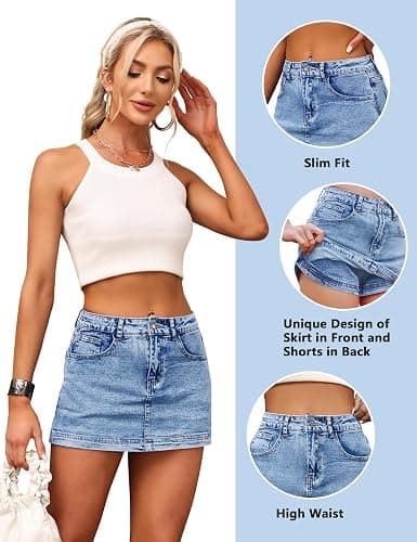 Denim Skort for Women High Waist Mini Denim Skirt Casual Stretch Women Jean Skirt with Pockets thumbnail 5