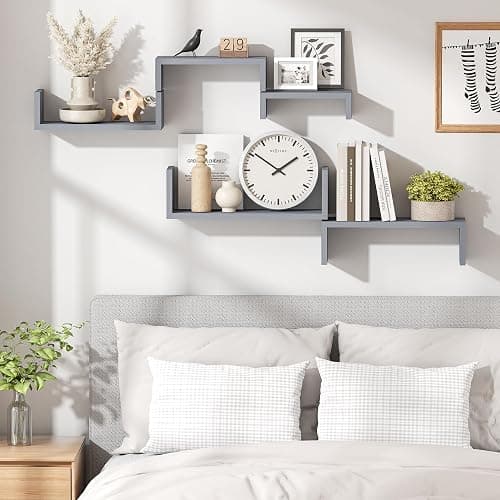 SRIWATANA Floating Shelves for Wall, Wall Shelves for Bathroom, Bedroom, Living Room, Kitchen, Office, Wood Shelves for Home Decor Set of 5 (Weathered Grey) thumbnail 3