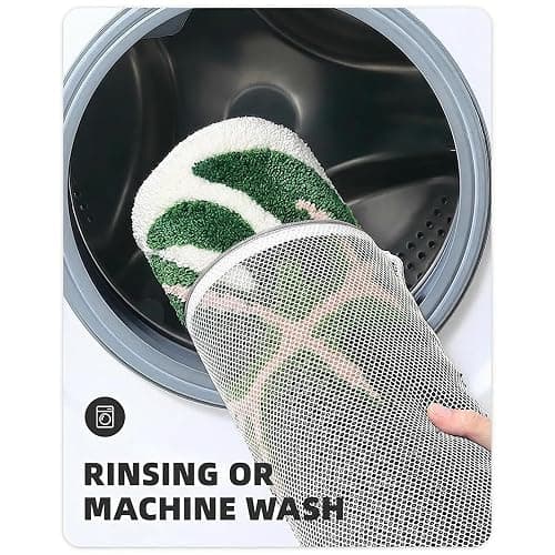 Sisher Cute Monstera Bath Mat,Green Leaf Bath Mat,Non Slip,Soft,Absorbent,Machine Washable for Bathroom Bathtub Rugs,Toilet,Kids Room,Bedroom,Monstera Leaf Rug(21"X26") thumbnail 9