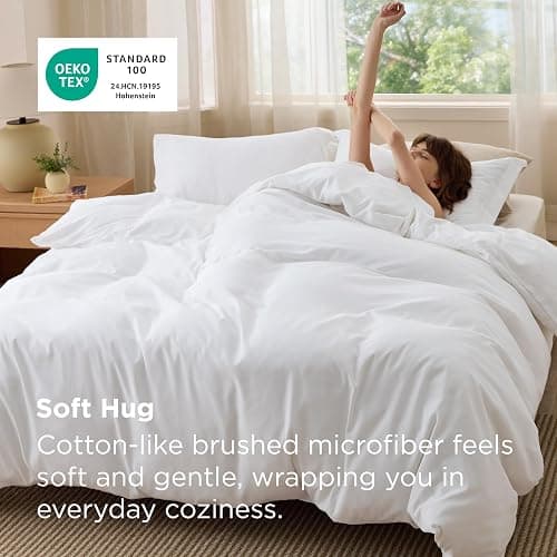 Bedsure Duvet Cover King Size - Soft Double Brushed Bedding Set for Kids & Adults, Zipper Closure, 3 Pieces, Includes 1 Duvet Cover (104"x90") & 2 Pillow Shams, NO Comforter, White thumbnail 2