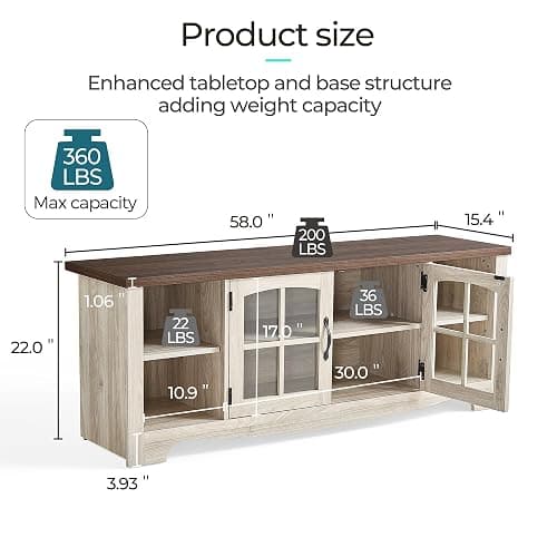 LINSY HOME Farmhouse TV Stand for 65 Inch TV, Wood Entertainment Center with Glass Door Storage Cabinet & Adjustable Shelves, Large Sturdy TV Console Table for Living Room Bedroom thumbnail 3