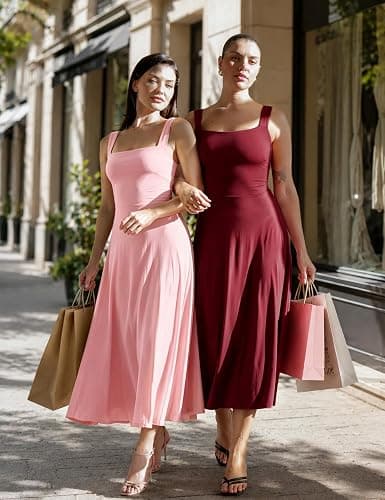 OYS Women's Casual Sleeveless Square Neck A-Line Flowy Long Dress | Side Pockets,Corset,Slim,Solid Color,Stetchy,Elegant,Back Tie,Tank,Party,Club,Dailywear,Goinng out,Wedding Guest,Comfy,Maxi thumbnail 4