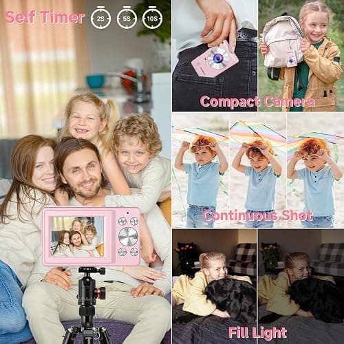 Digital Camera, 44MP Compact Camera, FHD 1080P Point and Shoot Digital Cameras with 16X Zoom, Face Detect, Smile Capture, Anti Shake, for Boys Girls Teens Gifts (Pink) thumbnail 5