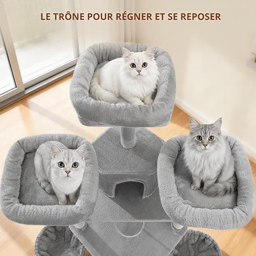 Fobyfurny Arbre à Chat XXL, 220 cm, avec Grande Grotte, Gris Clair | 3 Perchoirs, 8 Griffoirs, Hamac, Panier, Poteau de Toilettage, Corde Épaisse en Sisal Usage Intérieur FPMS011FG1 thumbnail 3