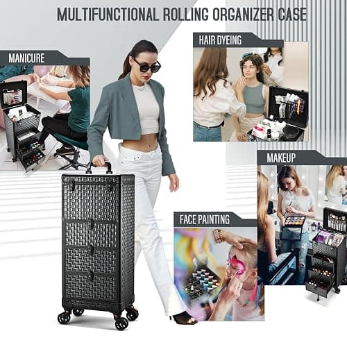 Yueieoun Salon Cart with 3 Drawers, Nail Trolley Cart with Wheels Salon Station Rolling Makeup Train Case Cosmetology Case Organizer Cases for Nail Tech,SPA,Face Painting,Hairstylist,Makeup Artist thumbnail 6