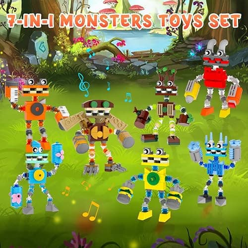 7-in-1 Singing Monsters Building Blocks, 7 Packs My Music Game Monster Friends Building Set, Game Action Figure Building Toys for Boys and Girls Adults, 639 PCS thumbnail 2