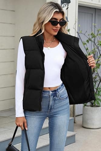 Zeagoo Women Puffer Vest Sleeveless Cropped Outerwear Warm Winter Lightweight Coat Stand Up Collar Down Jackets With Pockets thumbnail 4