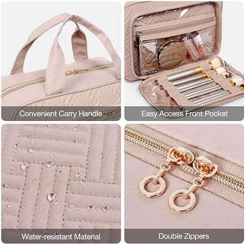 BAGSMART Toiletry Bag Hanging Travel Makeup Organizer with TSA Approved Transparent Cosmetic Bag Makeup Bag for Full Sized Toiletries, Medium-Pink - Standard - Pink thumbnail 7