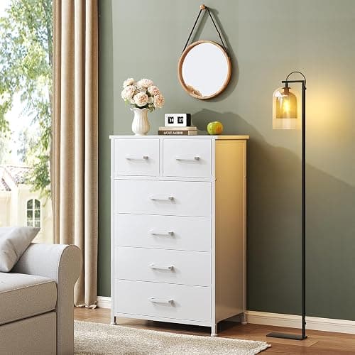 Flrrtenv Wooden Dresser for Bedroom, Chest of Drawers, Storage Cabinet, 6 Drawer Organizer for Office, Living Room, Hallway - White Wood thumbnail 2