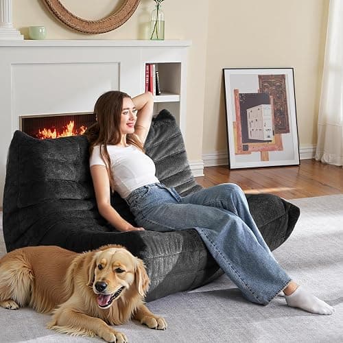 HABUTWAY Bean Bag Chair, Giant Bean Bag Chairs for Adults, Loveseat Fireside Chair, 2 Seater Lazy Bean Bag Sofa Memory Foam Couch for Living Room, Bedroom, Office (Black) thumbnail 3