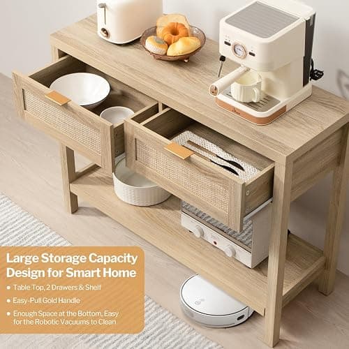 SICOTAS Rattan Console Table for Entryway - Boho Entryway Table with Storage and Drawers, Small Entry Tables for Hallway Behind Couch Table Sofa Table - 1 Piece - Reclaimed Light Oak thumbnail 5