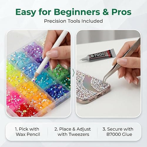 17000Pcs Rhinestones for Bedazzling, 4mm Bedazzler Kit with Flatback Rhinestones for Clothes Crafting Crafts Nails Clothing, Flat Back Resin Rainbow Colorful Colored Crystal with B 7000 Glue Clear thumbnail 6