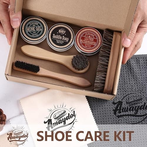 Awaydol 10 PCS Leather Care Kit - Horsehair Brushes,Saddle Soap,Waterproofing Wax,Mink Oil Conditioner,Polishing Cloth,Microfiber cloth,Boot Shoe Shine Cleaning Kit Gift for Men Cowboy Husband Dad ﻿ thumbnail 6