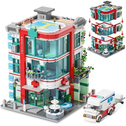 LuxRebuty City Hospital Building Block Set, Architecture Building Set for Adults with Ambulance, Miniature Hospital World, Detailed Craftsmanship & Immersive Roleplay for Collectors & Gifts, 1888Pcs - Image 1